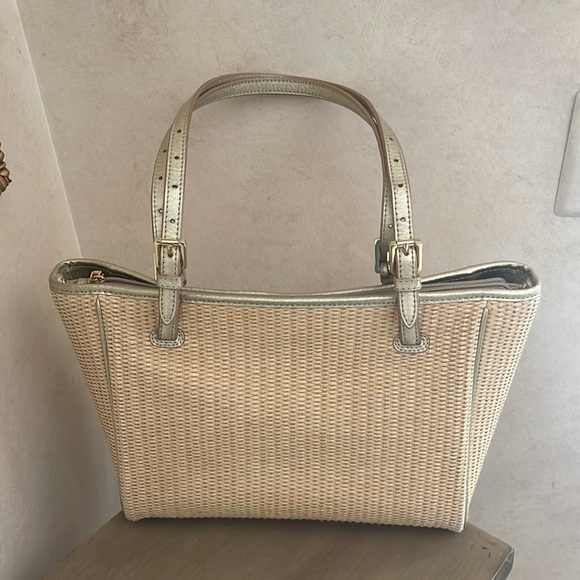 Tory Burch Trimmed Raffia Leather Tote Bag - Picture 3 of 8